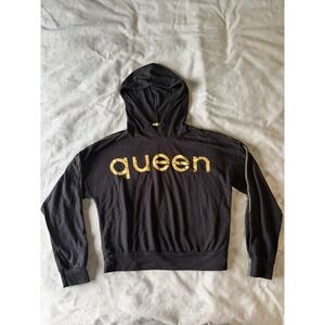 Raggs to Riches Womens Queen Graphic Hoodie Black Gold Metallic Pullover